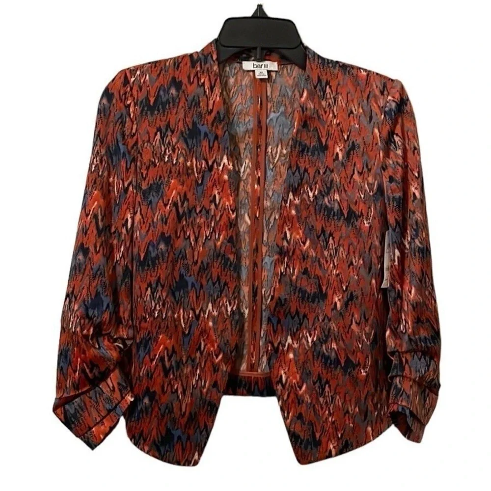 BAR‎ III Women's Ikat Print Multicolor Scrunch Sleeve Blazer Size XS